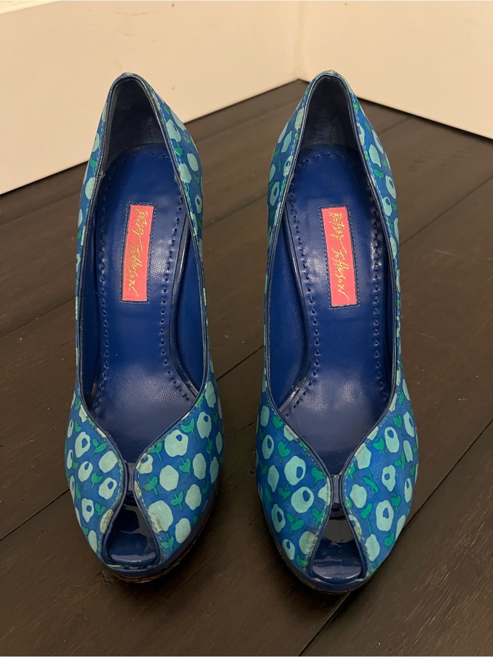Betsey Johnson Blue Floral Peep-Toe Heels